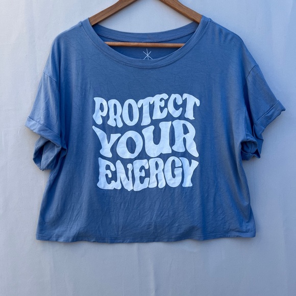 Life Clothing Co Protect Your Energy Blue Cropped Graphic Tee M - Picture 4 of 8